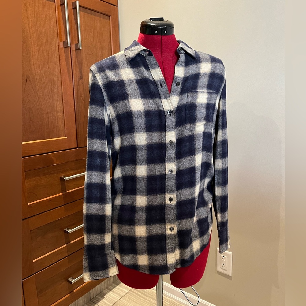 EUC 🍂 Theory Wool Plaid Check Button Down Long Sleeve Shirt Sz XS